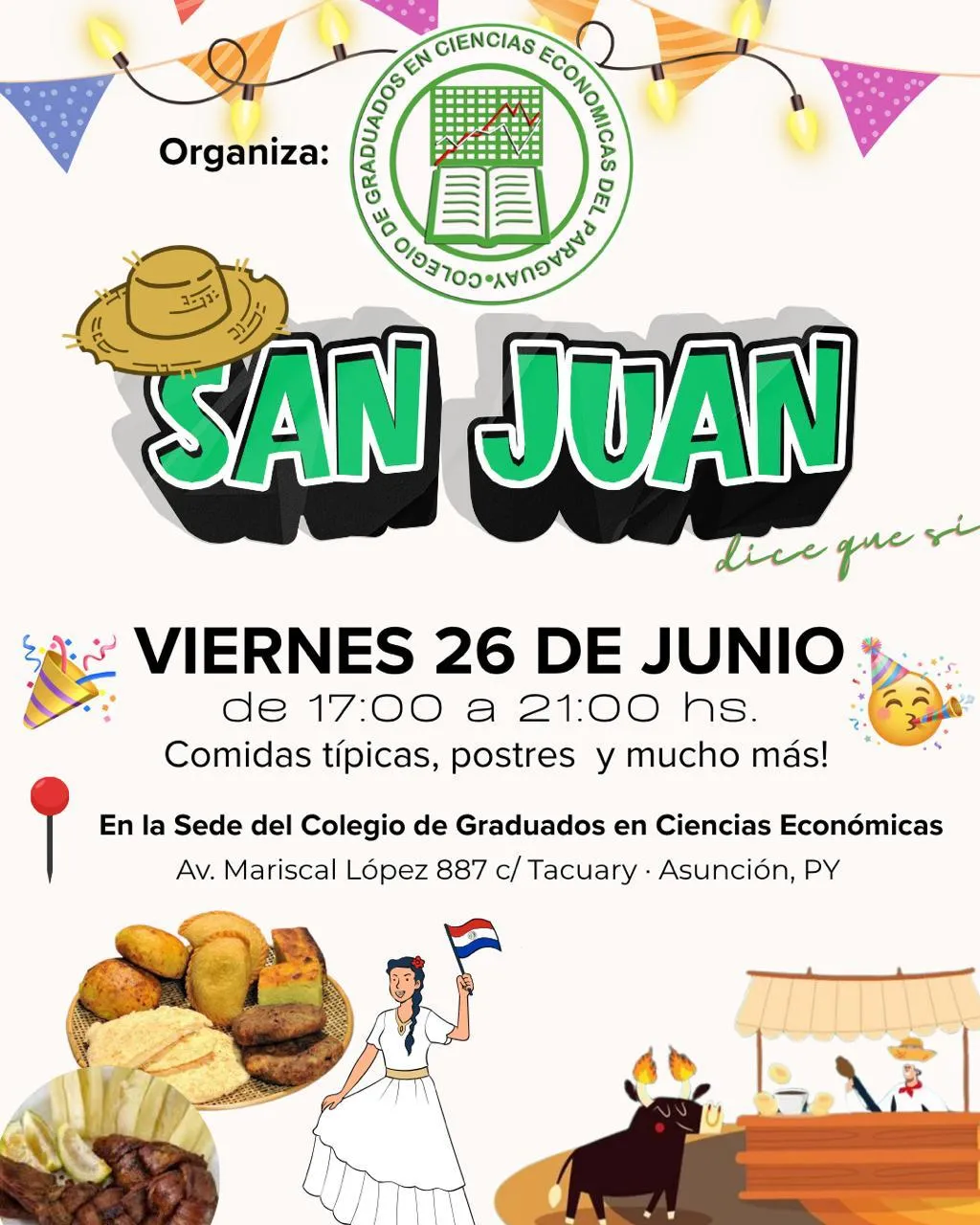Flyer de la fiesta de San Juan del Colegio, con la fecha y el horario