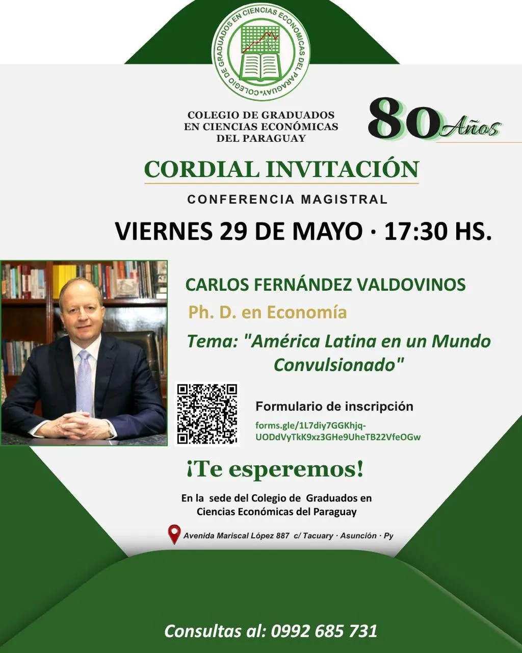 Invitación a la conferencia magistral de Carlos Fernández Valdovinos sobre América Latina