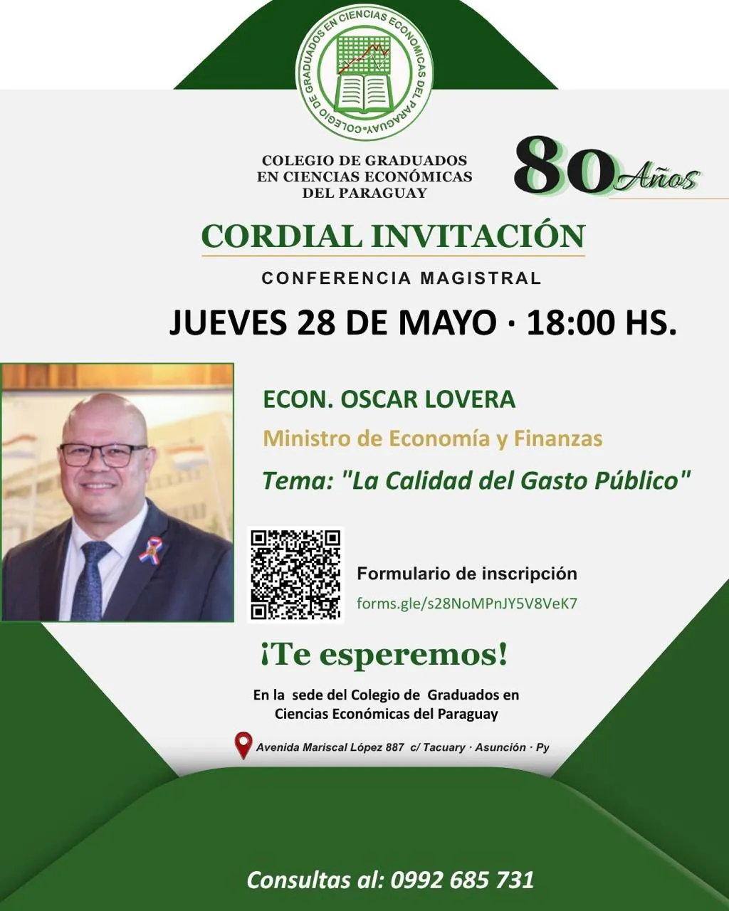 Invitación a la conferencia magistral del Econ. Oscar Lovera sobre la calidad del gasto público